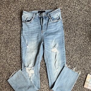 Stylish Light Blue Straight Leg Jeans
